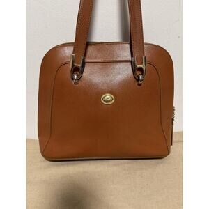 Focus Paris Leather Shoulder Tote Bag Womens Cognac Brown Gold Hardware France